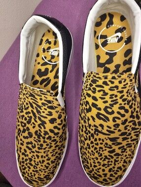 Nike Women’s Slip-On Leopard Print Canvas Shoes - Yellow/Black